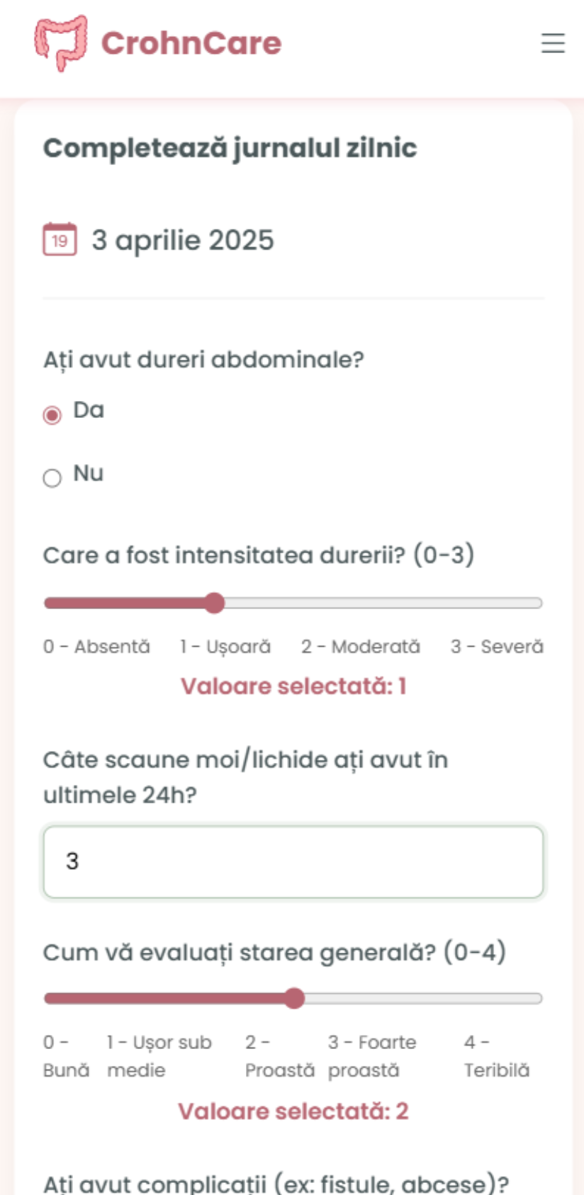 Ecran jurnal CrohnCare