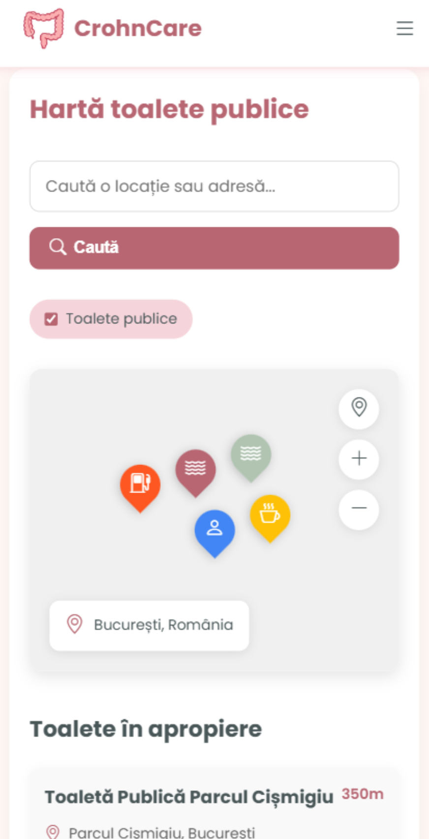 Ecran hartă CrohnCare