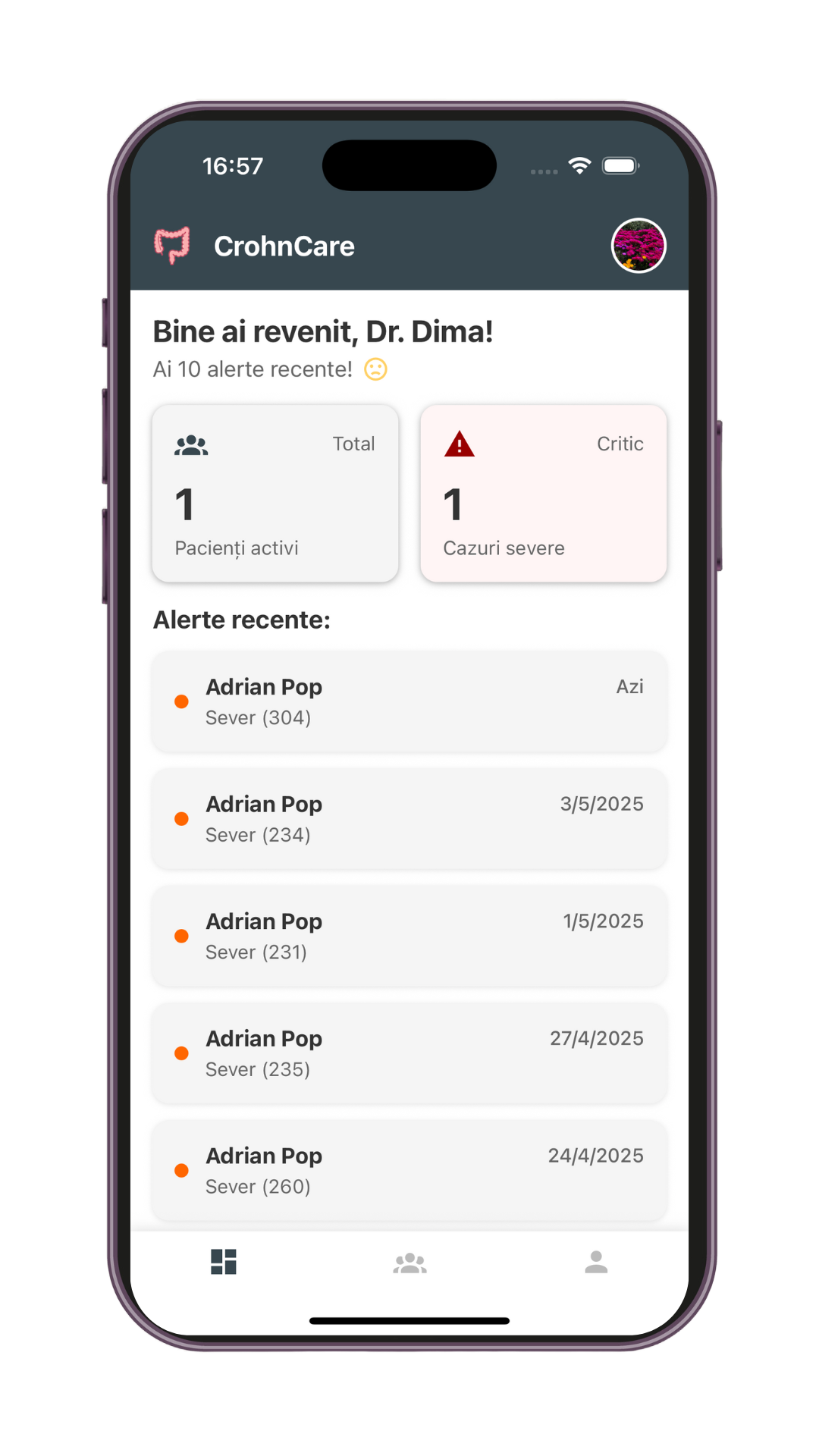 Dashboard medic CrohnCare